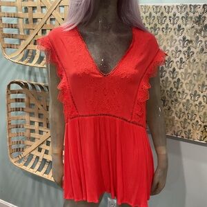 Adiva Vibrant Red Lace Women's Blouse